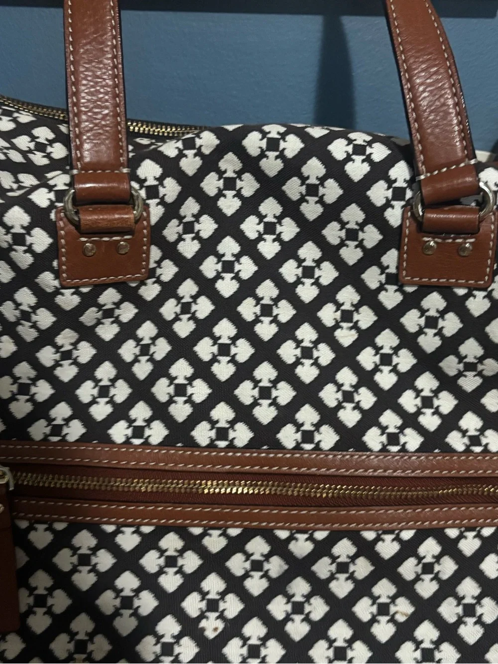 Kate Spade New York Spade Print Weekender Travel Tote Overnight Bag Crossbody